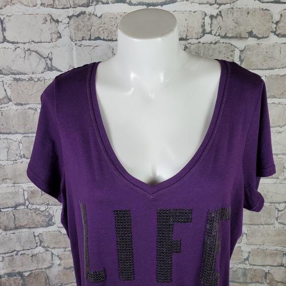 Plus Size Tee Low Scoop Sequined Purple 2X - Picture 3 of 10